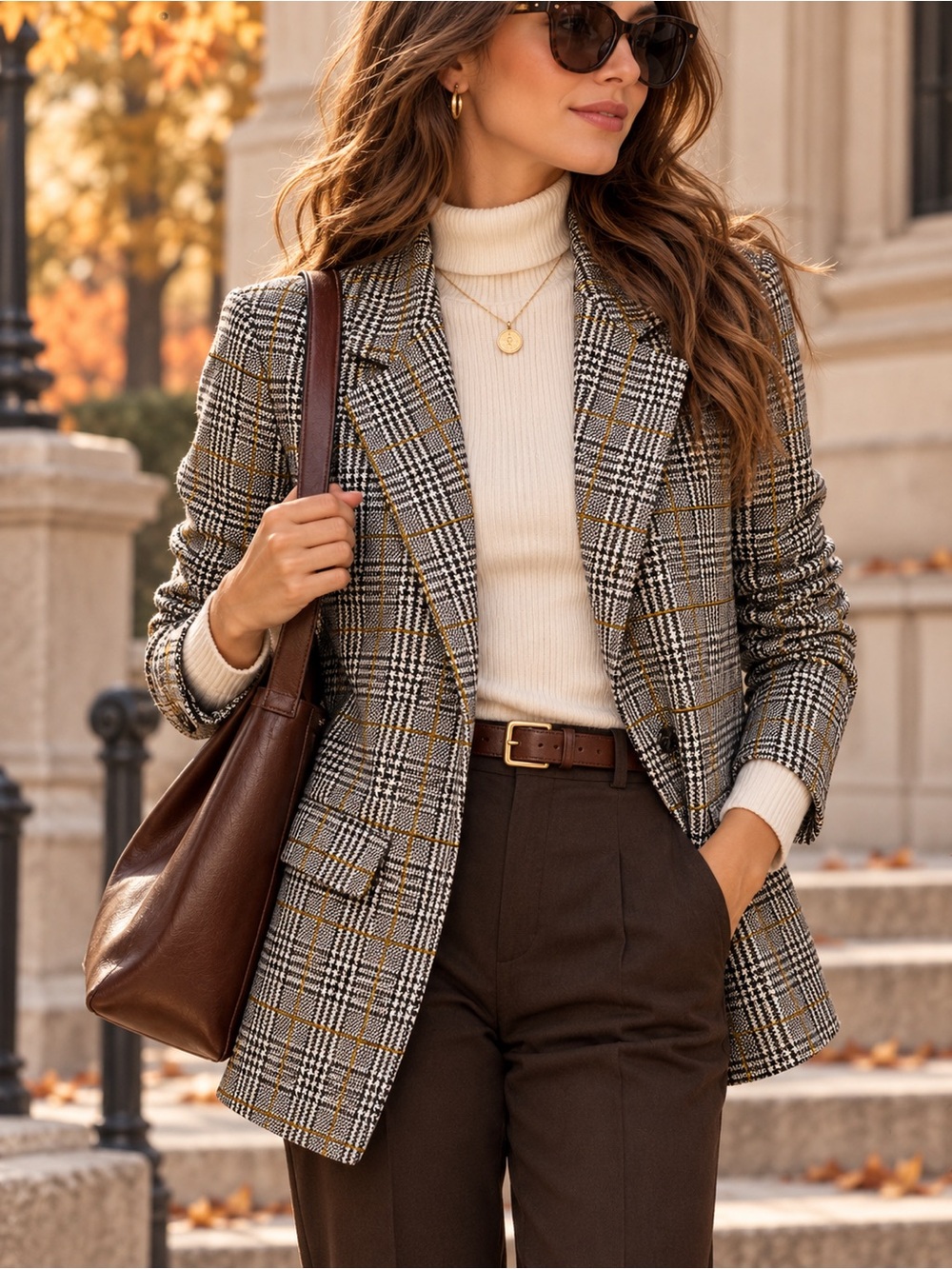 Liverpool Los Angeles Plaid Knit Blazer S Black White Mustard Stretch Preppy